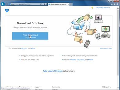 Now she can download and install the Dropbox software to