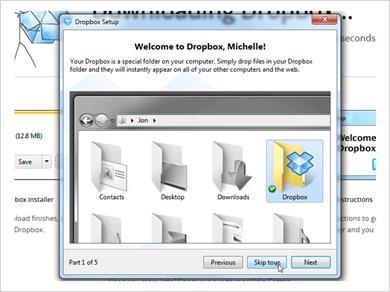 After setting up Dropbox, it shows a tour of the software.