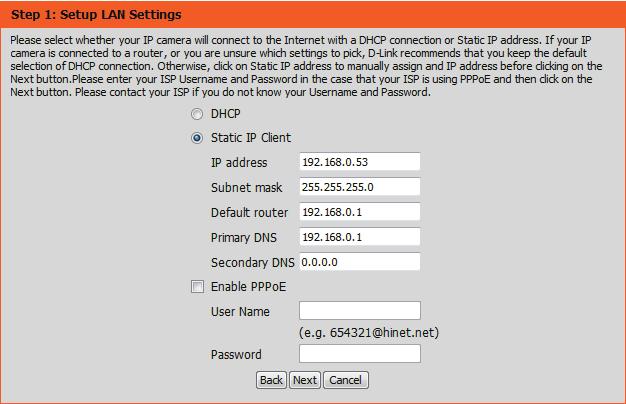 Select Static IP if your Internet Service Provider has provided you with connection settings, or