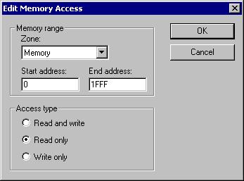 Memory and registers Note that except for the OK and Cancel buttons, buttons are only available when the option Use manual ranges is selected.