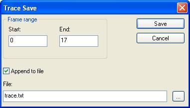 Reference information on trace Trace Save dialog box The Trace Save dialog box is available from the Trace window for the IECUBE, E1, or E2 Lite emulators.