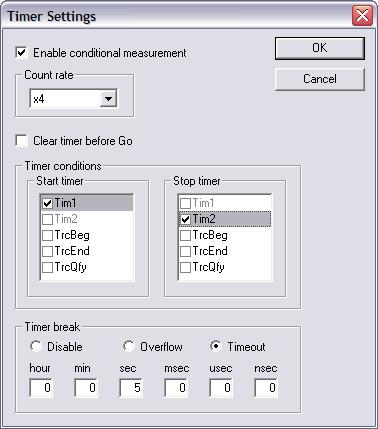 Reference information on the C-SPY hardware debugger drivers Timer Settings dialog box The Timer Settings dialog box is available from the Emulator menu.