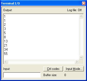 Executing your application Terminal I/O window The Terminal I/O window is available from the View menu. Use this window to enter input to your application, and display output from it.
