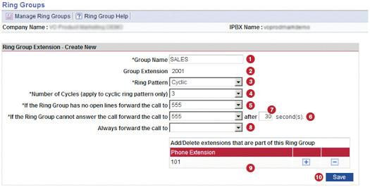 Configure your Ring Group Settings. 1. Enter a name in the Group Name field. You can change this at any time. 2. Select an extension number from the Group Extension drop-down. 3.