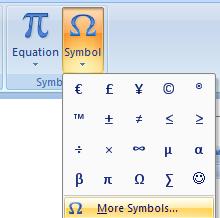 INSERTING SYMBOLS 1) Click where you want to insert the symbol. 2) On the Insert tab, in the Symbols group, click Symbol.