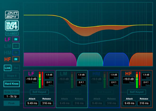 Dyn8 In addition to the array of channel-based processing choices, dlive offers a powerful and sophisticated tool boasting 4 bands of dynamic EQ and 4 bands of multiband compression.
