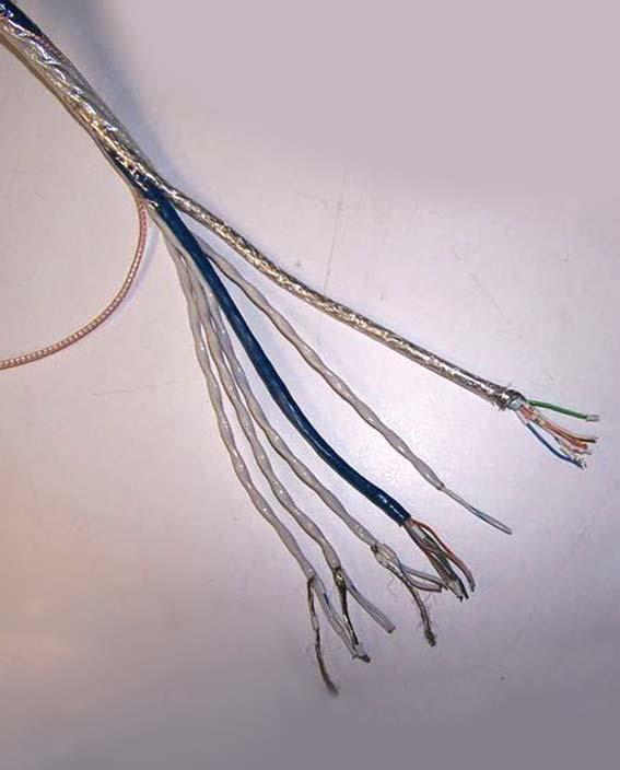 Cut the bundle of 4 twisted pairs inside a white outer jacket to measure 11.5 long. The video cable should be cut to 9.