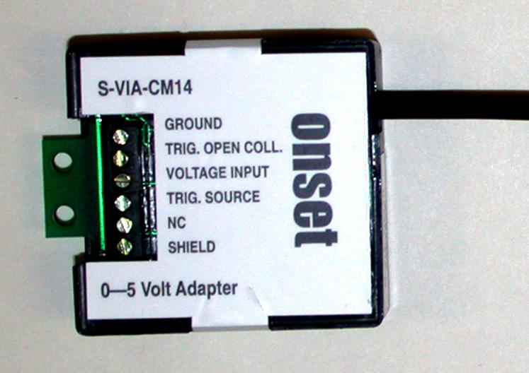 (Part # S-VIA-CM14) The 12-Bit 0-5 Volt Input Adapter is used for measuring voltage levels and is designed to work with the HOBO Weather Station and Micro Station data loggers.