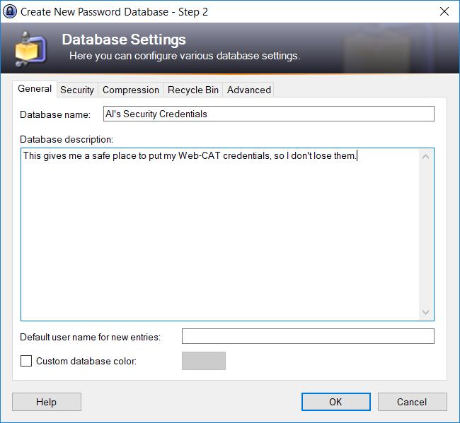 Then, the Database Settings window appears.