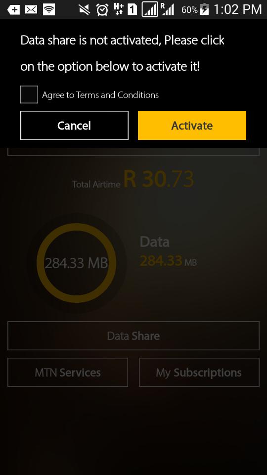 Data Share Tap on Data Share to activate.