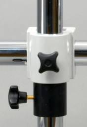 1 Loosen the knob on the stand collar and slide it down to the base. 3.1.2 Loosen the knob on the bar adapter and slide the horizontal bar up or down so that the distance between the objective and