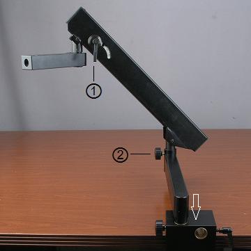 3 Insert Articulating Arm into clamp base. Loose locking pinch1 to adjust angle of Arm.