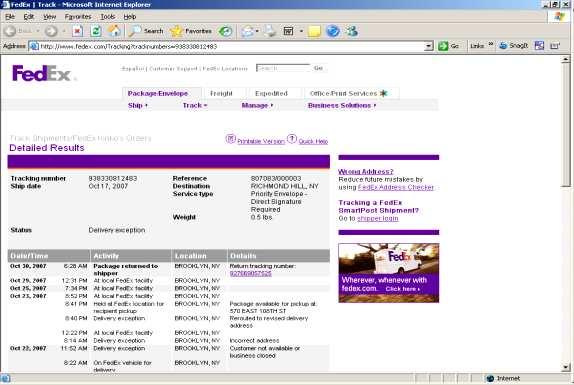 Click the Tracking Number link for SHIPPED packages to track the package using the FedEx or UPS tracking websites.
