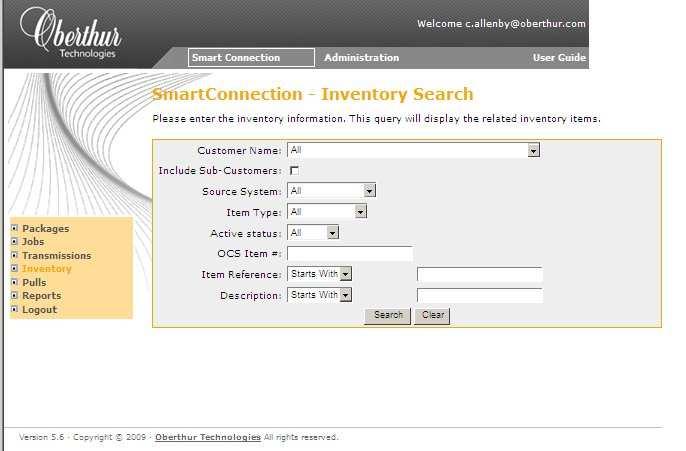 The Inventory Search screen is displayed.