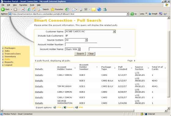 Figure 37 The Pull Search Screen, Showing Query