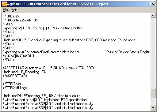 Figure 1.12 Test Result Detailed Log - There are two tests that start with LinkRetrainOnRetryFail... One of these two tests must pass for the DUT to pass. - When testing a PCIe 1.