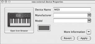 MIDI Input/Output Device Settings 1. Double-click [Audio MIDI Setup] (/Applications/Utilities) to start it up. 2. Access the dialog box. Mac OS X 10.