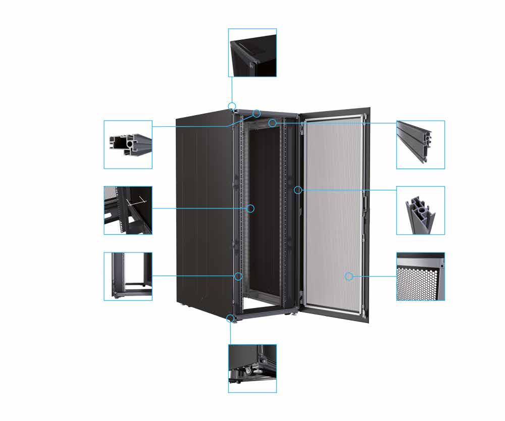 VERTIV KNÜRR MIR2 Vertiv Knürr MIR2 Server Rack Features Top cover with cable entry rear side Horizontal extrusion Depth extrusion No depth braces