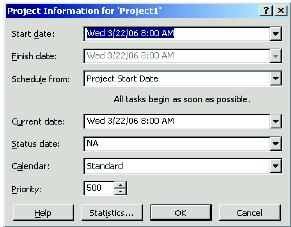 2. Select Blank Project and click Create Computer Applications 3. On the Project Tab, in the properties group, click Project Information 4. Schedule the project in the project Information dialog box.