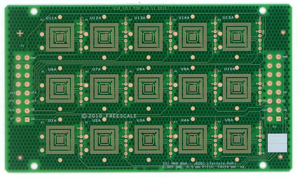 Example JEDEC style drop test printed circuit board 14x14 mm sq., 0.
