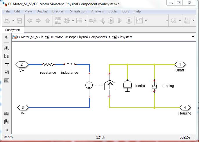 DC Motor: Simscape R R L K t,k e J,b i Simscape model advantages Easier to read
