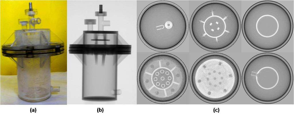 NDE 2011, December 8-10, 2011 Step 1: FIGURE 4 Tomographic reconstruction of an object shown in photograph at (a) with its direct digital radiograph at (b) and results of the tomographic