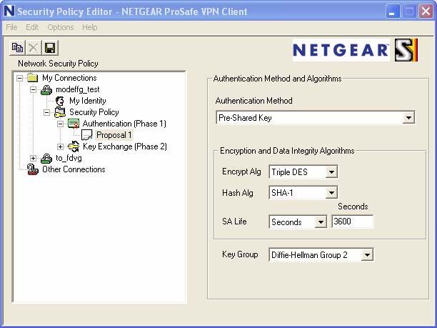 Figure 5-23 5. Click on Key Exchange (Phase 2) on the left-side of the menu and select Proposal 1. Enter the values to match your configuration of the VPN firewall ModeConfig Record menu.
