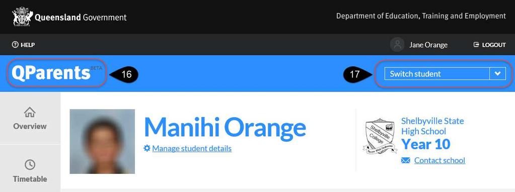 To view the Student Dashboard of any student registered to your account, click on Switch