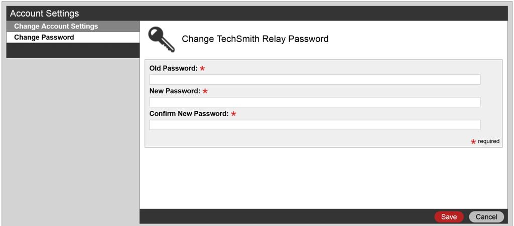 In the Old Password field, enter the old password. The default is faculty (all lower case). Enter the new password in the New Password and Confirm New Password fields.