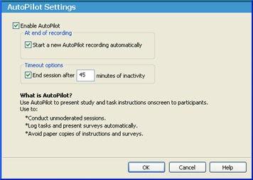 AutoPilot Settings Recorder > Modify Recording Details button > AutoPilot The checkboxes in the AutoPilot Settings of the Recording Details dialog box define if and