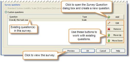 Create a Survey Using Custom Questions Recorder > Modify Study Details > Survey Definitions tab > Add To create a new survey: 1. In the Survey Definitions tab, click Add.