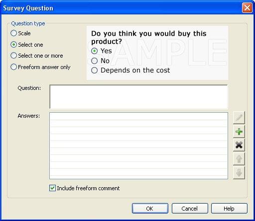 Select One Question For a Select One question in a custom survey, you can define the question, the answers where participants can only