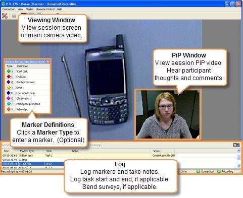Log a Session When recording only camera video, you are able to log on the computer running Recorder. You can log markers, marker scores, and add text notes to save with the recording file.