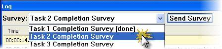 Get to Know the Log Quick Tips for Logging a Session Markers Surveys View Recording Details Surveys You can open (deliver) surveys anytime during the recording.