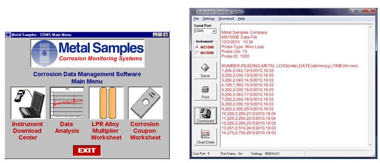 Instrument Download Center The Instrument Download Center is a simple tool for retrieving data from Metal Samples ER and LPR data logger instruments.