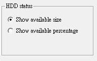 SecuGuard Basic V.5 1. Main-console 1.5.1.6 HDD status: The main console will display free space of hard disk(s) by choosing Show available size or display percentage of free space by choosing Show available percentage.