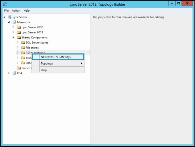 Skype Gateway - User Manual To add Skype Gateway as a PSTN Gateway in Lync Server Topology Builder, Please follow these steps: 1.