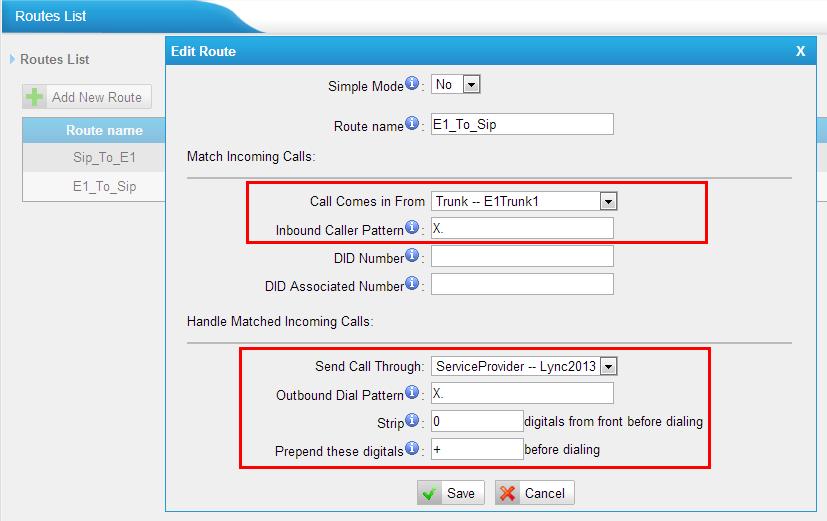 Figure 48 Save and apply the changes, in this case NeoGate will route the calls from E1 trunk to Lync 2013, the DDI (DID) number will be delivered to Lync server directly with + added, it s the