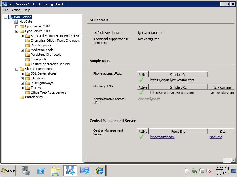2. Create topology to Lync 2013 and publish it Open the topology you have got from the builder.