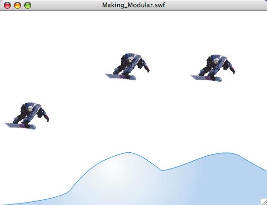 22 Press Ctrl+Enter (Windows) or Cmd+Return (Mac) to test the movie again. Awesome! Now the snowboarders are all moved to different heights and are rotated at different angles.
