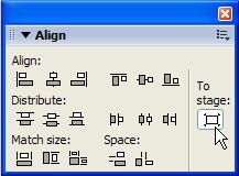 10. In the Align panel, click the To Stage option so it is selected. This allows the Align panel to align the selected rectangle with the Stage area.