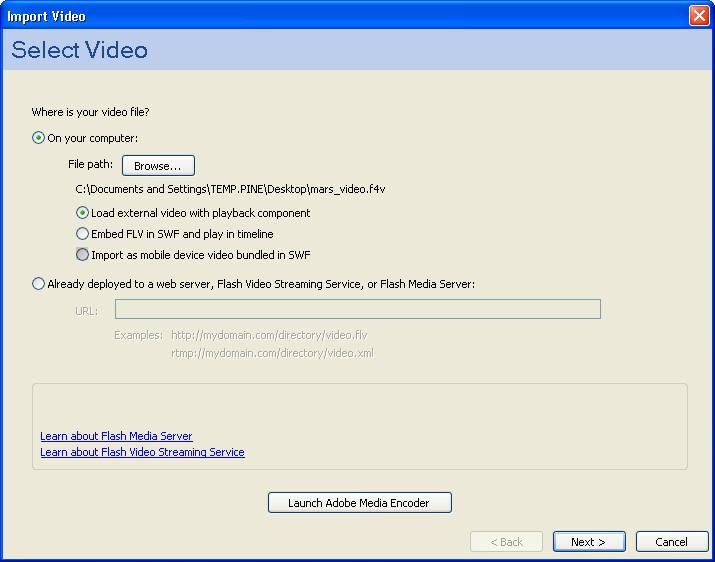 Importing and Embedding a Flash Video File To import a video into a Flash document, it must be in either the FLV or F4V format.