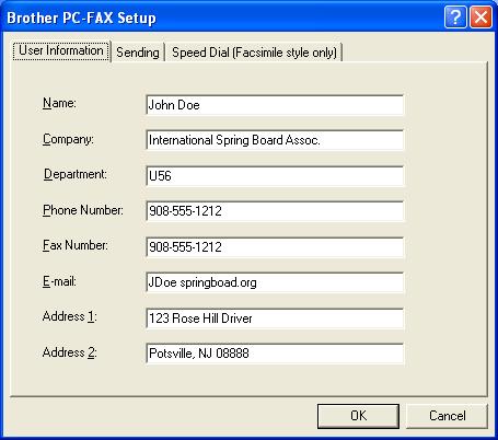 Setting up user information You can access the User Information from the FAX Sending dialog box by clicking. (See Sending a file as a PC-FAX using the Facsimile style user interface on page 2-16.