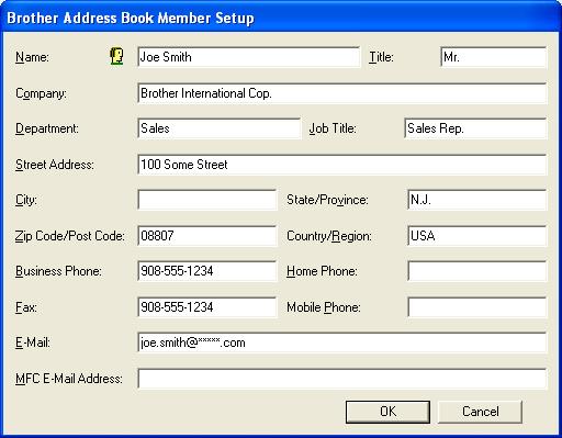 Setting up a Member in the Address Book In the Brother Address Book dialog box you can add, edit and delete stored information of Members and Groups.