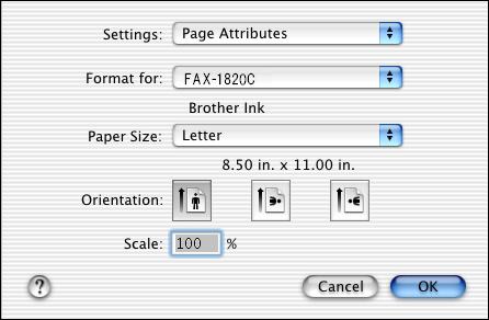 Using the Brother printer driver with Your Apple Macintosh (Mac OS X) Choosing page setup options 1 From application software such as Presto! PageManager, click the File menu and select Page Setup.