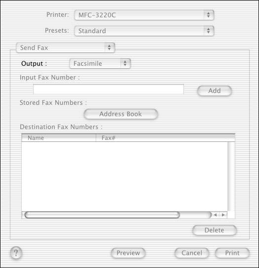 from Mac OS application to the destination fax number field.