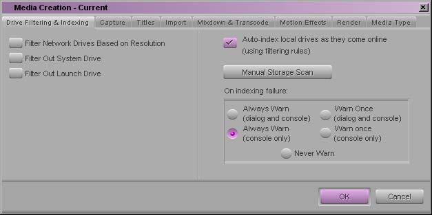 Chapter 6 Using the Avid Interplay Media Indexer n 3. On the Drive Filtering and Indexing tab, click the Auto-index local drives as they come online button. 4.
