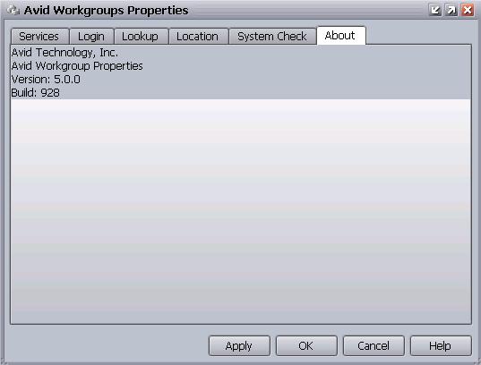 Configuring and Managing Workgroup Services To display information about the Interplay Workgroup Properties application: 1. Start Avid Interplay Workgroup Properties.