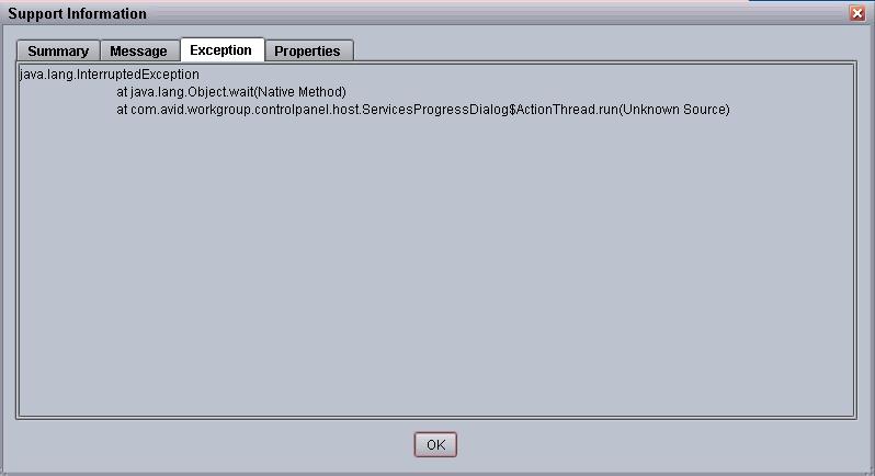 Configuring and Managing Workgroup Services Exception Tab The Exception tab displays Java exception information about a failed action that causes an error.