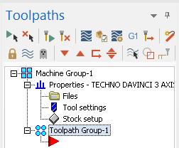 K. Machine Type and Stock Setup. Step 1. If necessary, display Toolpaths Manager. On the View tab click (Alt-O). Step 2. If Machine Group is not displayed in the Toolpaths Manager, Fig.